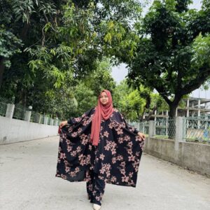Black Floral Shirt Abaya
